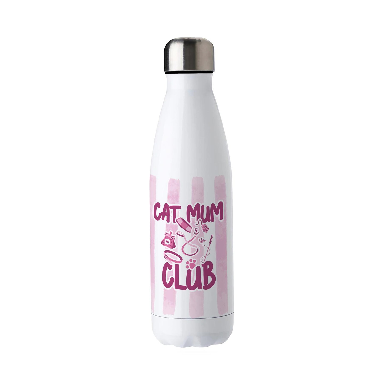 Cat Mum Club Metal Water Bottle - Pink 500ml Drinks Bottle, Cat Owner Gifts