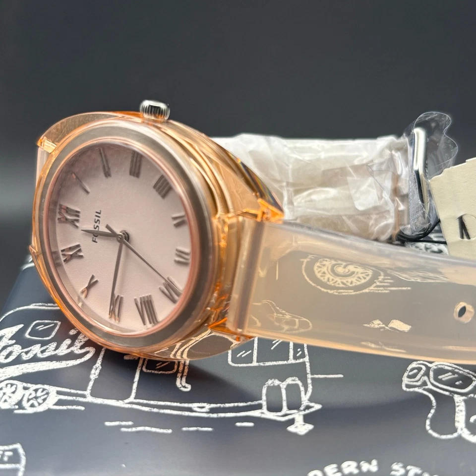 Reloj de cuarzo Fossil para mujer ES4856 Jude 38 mm silicona melocotón tres manecillas nuevo en caja con etiquetas Foto 4 de 4