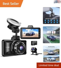 M01 Dual Dash Cam Front and Rear with Free 64GB Card, 3" Screen Dual Dashboar...