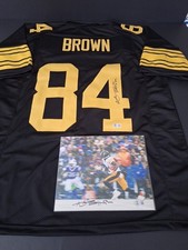 ANTONIO BROWN SIGNED PITTSBURGH STEELERS CUSTOM BLACK JERSEY/PHOTO BECKETT-COA