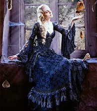 Vintage Victorian Gothic Dresses Black Lace V-neck Lady Queens Long Sleeve