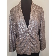 NWT Chico's Pewter Sequin Blazer Size 2 Evening Party Jacket Holiday Sparkle