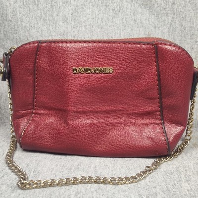 David Jones Crossbody Bag Womens Small Red Faux Leather Gold Chain Purse