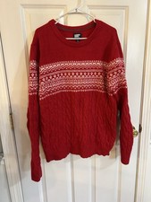 Lands End Nordic Red Fair Isle 42-44 L Sweater Cotton Ski Outdoorsy Christmas