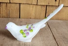 Vintage Fenton Milk Glass HP Long Tail Violets in the Snow Bird of Happiness