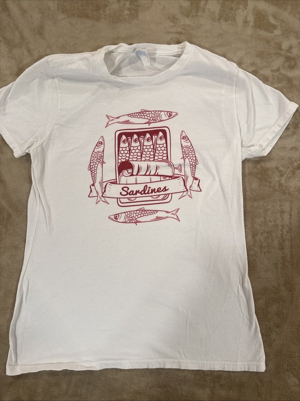 Women's Sardines Tee Shirt Size Small Port & Company Short Sleeve 100% Cotton