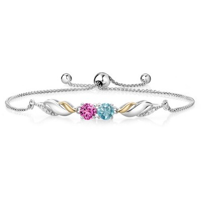 1.42 Ct Blue Zircon Pink Created Sapphire 925 Silver and 10K Yellow Gold