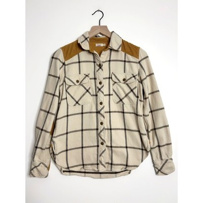 Faherty Daly Shirt Button Front Top Corduroy Elbow Patch Olivia Plaid size XS