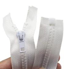 2 PCS 36-inch #5 White Separating Molded Plastic Jacket Zippers Bulk