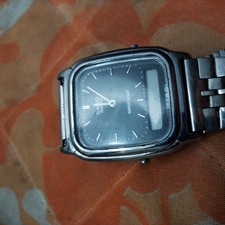 Casio AQ307 Vintage Digital Watch Tank Style Stainless Steel Strap Black Dial
