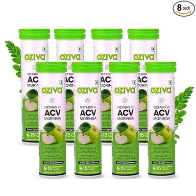 8 X OZiva ACV Moringa Control Cravings No Added Sugar Effervescent 120 Tabs