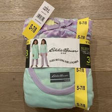 KIDS GIRLS SMALL 7/8 EDDIE BAUER 3 PIECE PLUSH PAJAMAS  ROBE SLEEP SET AQUA SKY