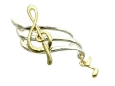 Music Clef Note Pin Brooch Silver Gold Plated Two Tone Musician Graduation Gift