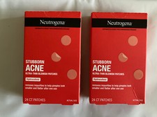 2x Neutrogena Stubborn Acne Ultra Thin Blemish Patches Hydrocolloid 24 Ct ea box