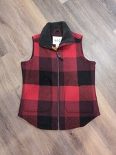 Woolrich Women's Wool Vest Size M Lined Giant Buffalo Check Plaid Zip Red Black