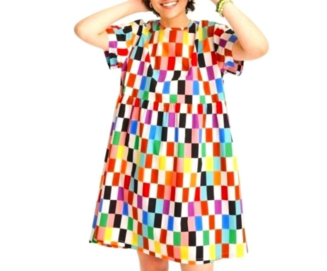 Target Pride Short Sleeve Checkered Skater Rainbow Dress Womens