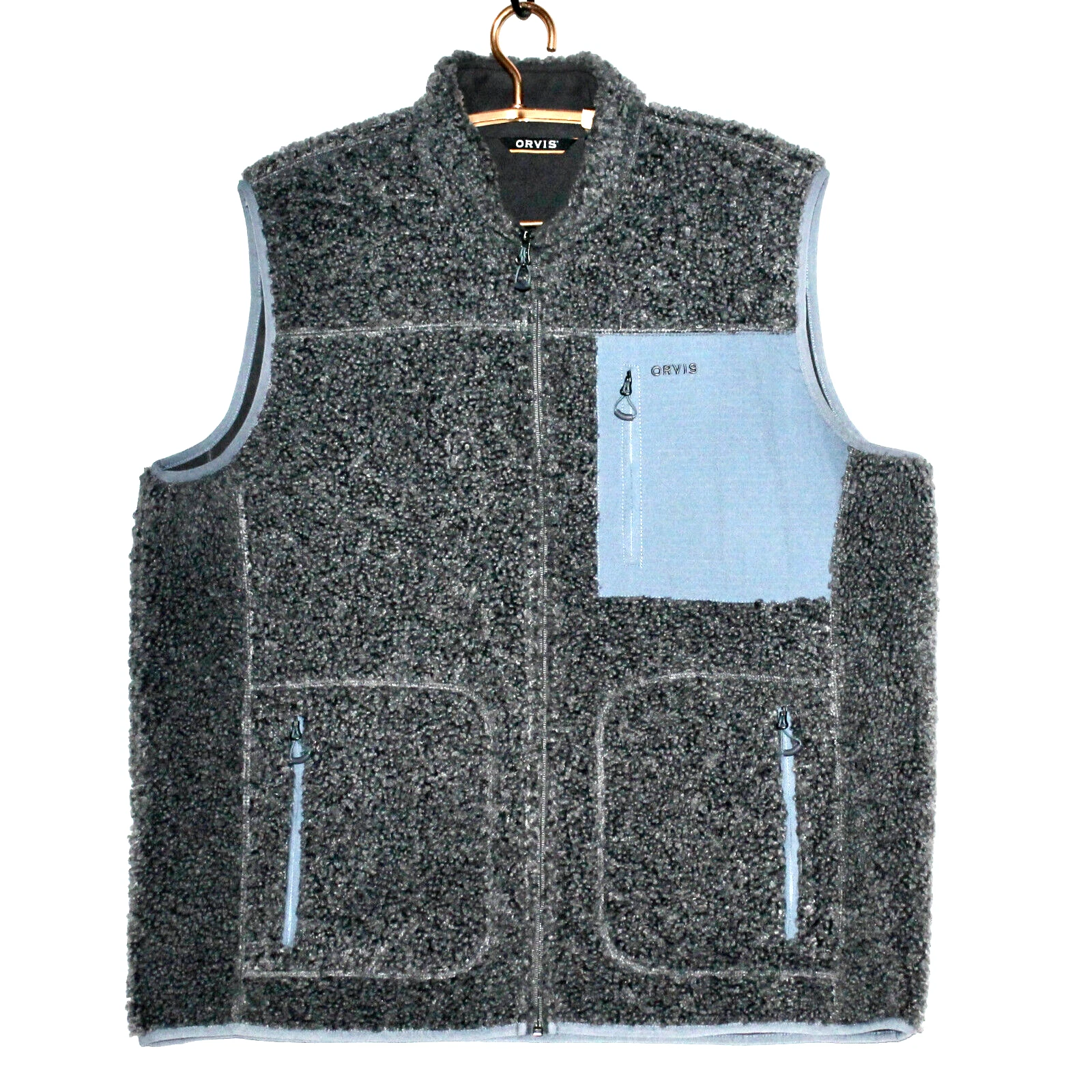 ORVIS Mad River Plush Sherpa Fleece Zip Vest Men Size XL Gray Blue Polyester