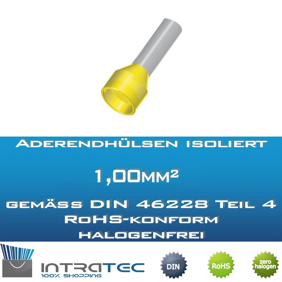  Aderendhülsen isoliert, 1,00mm², Hülsengröße 6,0mm-12,0mm, 100-500Stk, nach DIN - Bild 1 von 1