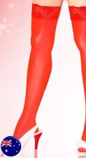 SILICON LACE TOP RED SHEER STAY UP STOCKINGS QUALITY FREE FAST POST