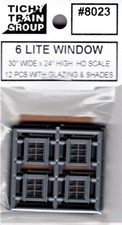 HO Scale Tichy Train Group 8023 6-Lite Attic Style 28 x 26" Windows pkg 12 