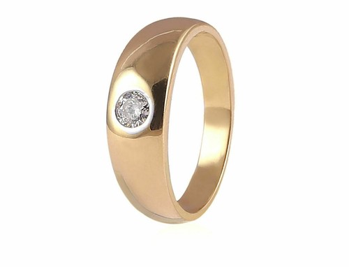 0,16 cts rotondo brillante taglio diamante unisex fascia Anello in 750 18K oro - Foto 2 di 3