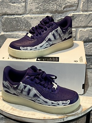 Nike Air Force 1 Low '07 QS Purple Skeleton Halloween Sneakers Size 4