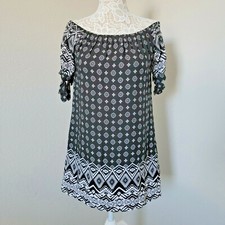 NWT Band of Gypsies XS Black Dress Floral Boho Tie Keyhole Off Shoulder Pockets