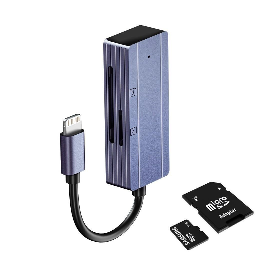 SD Card Reader for iPhone iPad Camera, Dual Card Slot Memory Card Reader Supp...