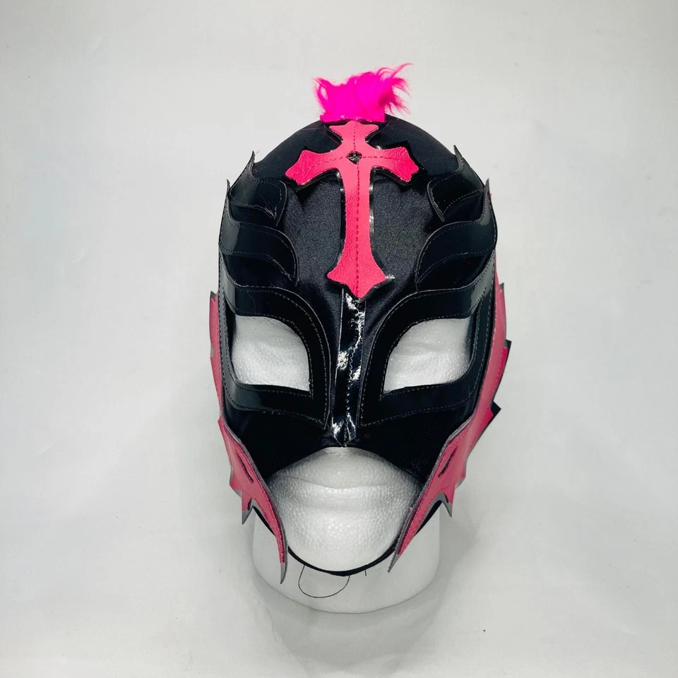Máscara de lucha libre Ry Mysterio hecha a mano para niños Lucha cabello mohawk colores negro y rosa Foto 2 de 4