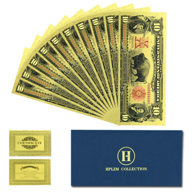 #ad #ad 10pcs in Envelope US Bison 10 Dollars Gold Foil Plastic Banknotes Collectibles $11.03