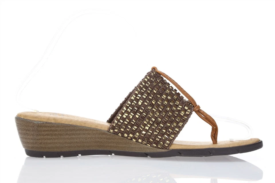 Mujer ANDRE ASSOUS 163070 Marrón/Dorado Tela/Cuero Slides Talla. 37 M Foto 3 de 4