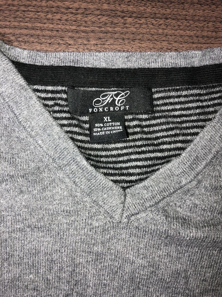 Foxcroft женщин размер XL V шеи свитер серый 10% кашемир 90% хлопок - Изображение 4 из 4