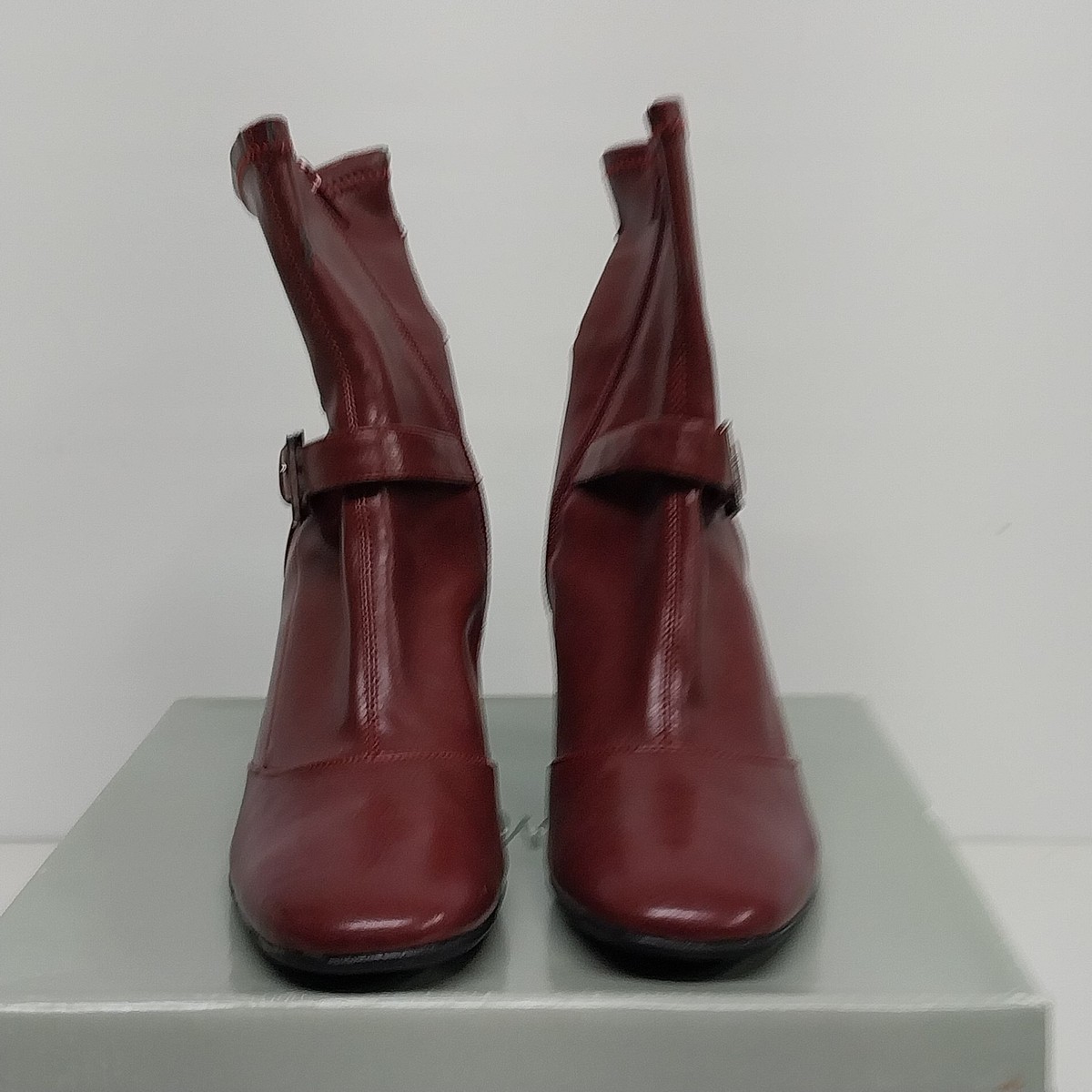 Studio Works Millie Red Leather Heel Boots Women's 8M Slouchy Ankle Zip China View 2