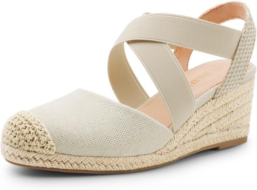 DREAM PAIRS Womens Close Toe Espadrilles Platform Slip on Elastic 8.5, Beige