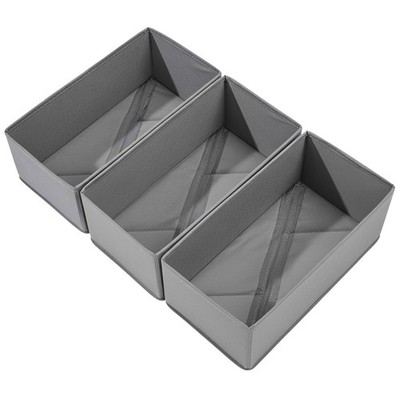 Bructhun Sock Drawer Organizer 3 Pack - Collapsible Fabric Storage Bins Gray