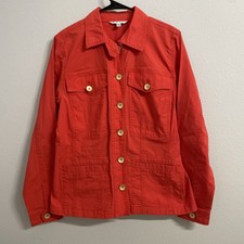 CAbi Taylor Utility Ruffle Back Red style Button Down Jacket, size Large