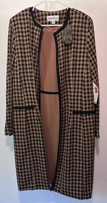 Danny & Nicole Vintage 90s Blk & Tan Houndstooth Dress Jacket Set Women s 18
