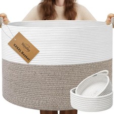XXXXL 125L Extra Large Blanket Basket, 24.8" x 16" Jumbo Woven Basket Includ...