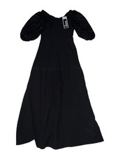 Simco Formalwear Size 8 Maxi Dress Length 60” Zip Black Puffy Sleeves #ST37