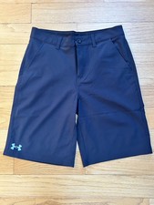 Boy's Under Armour Golf UA Shorts Sz 16 Black Chino EUC
