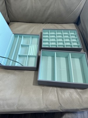 Grey Luxury Jewelry Organizer Stackers 3 Tier Box Lidded 25 Section Deep 3 Mint