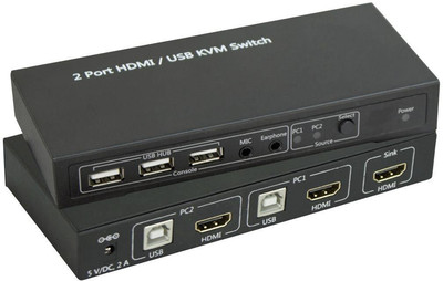 Speaka Professional 2 Port KVM Umschalter HDMI USB 1920x1080 3840x2160 Pixel589