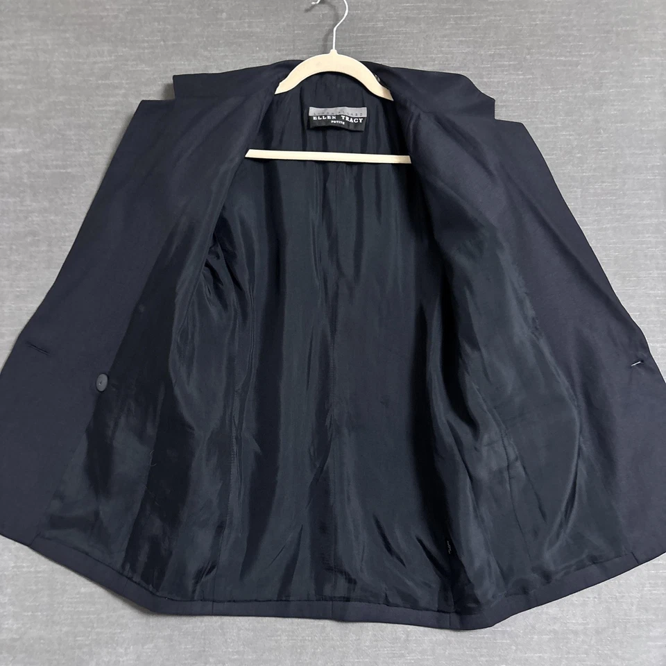 Vtg Ellen Tracy Blazer 6 Petite Navy Wool Linen Double Breasted Jacket Nautical - Image 4 of 4