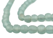 River Aqua Recycled Glass Beads 14mm Ghana African Sea Glass Blue Round Handmade