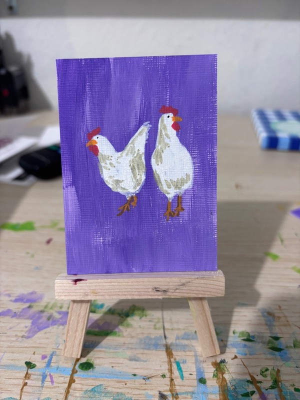 ACEO Original Artwork, Chicken Duo, Acrylic Painting
