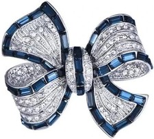 Rhinestone Bow Brooch Pin - Vintage Blue Crys...