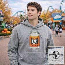 Universal Studios The Simpsons Duff Beer Sweater Size Small Gray Hoodie w/ Pouch