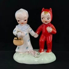 Napco Vtg Red Devil Pixie Elf Angel Ceramic Figurine No Pitchfork Missing 1 Wing