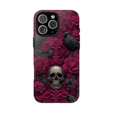 For iPhone, Samsung, Pixel | Phone Ink Case - Gothic Damask Skull Black Raven