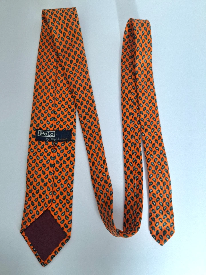 Corbata Polo Ralph Lauren Vintage Hecha a Mano 100% Seda Naranja Paisley Italiana EE. UU. Foto 4 de 4